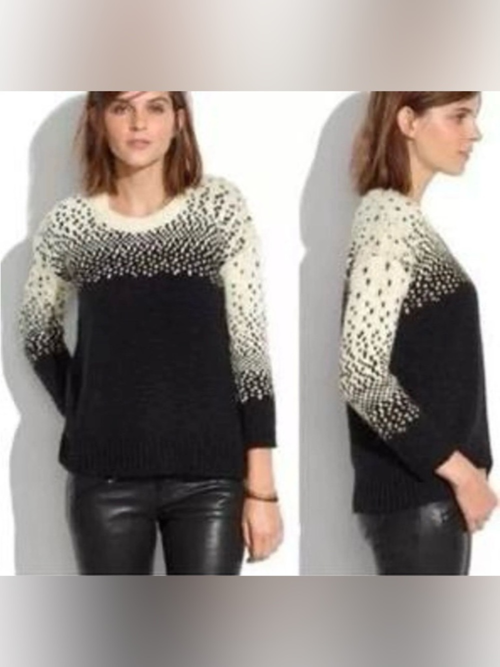 Madewell Black and Cream Crew Neck Sweater